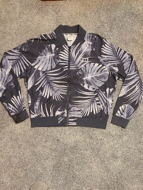 PINK Tropical Print Lightweight Bomber Jacket - Black & White